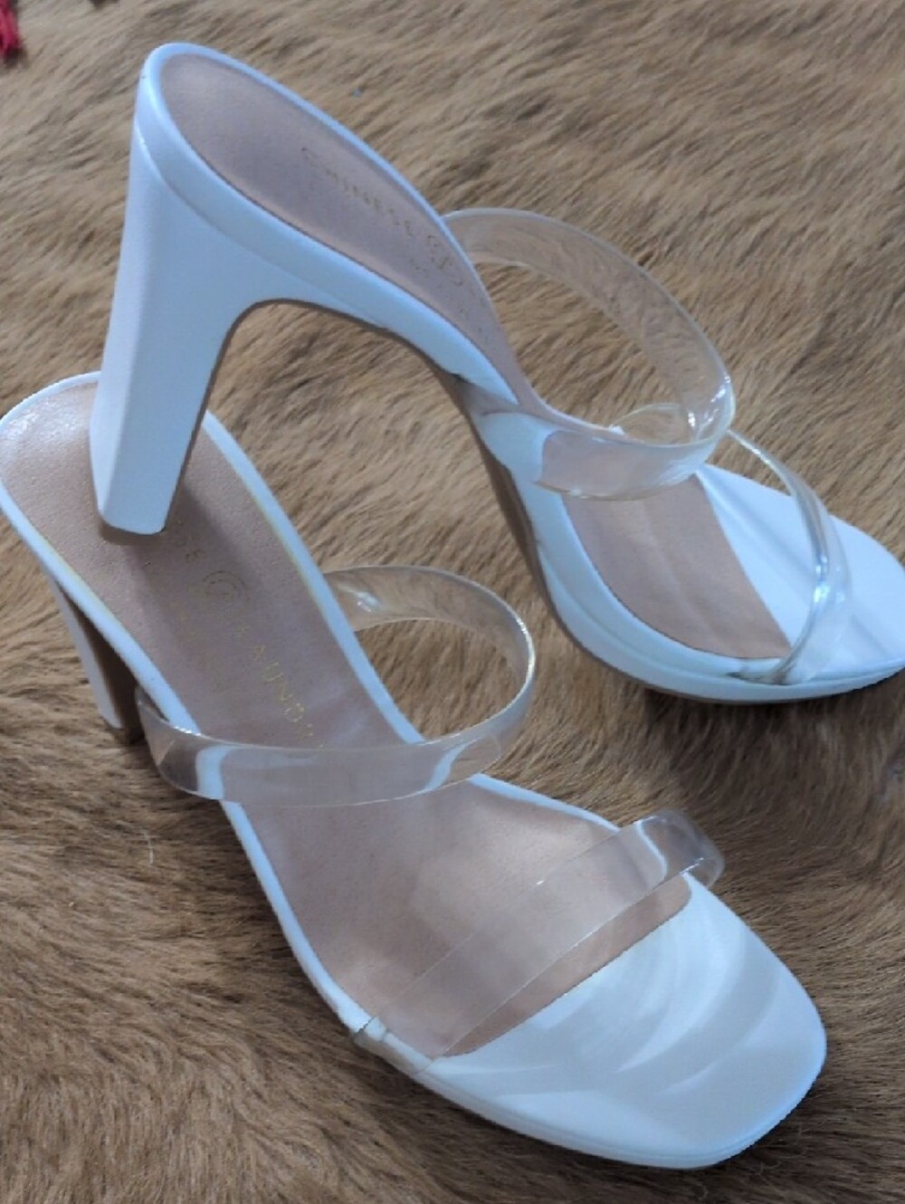 Chinese Laundry White Heeled Sandals with Clear Straps - Picture 3 of 3